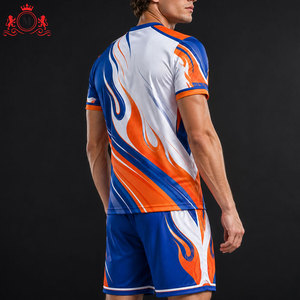 Ensemble de maillots de football personnalisés par sublimation pour hommes, bleu, orange, blanc, design flamme, polyester respirant, uniforme de football pour adultes - Product Image 5