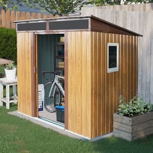 Abri de jardin en métal couleur café de 1,8 m x 1,5 m avec fenêtre et plaque transparente pour le rangement du jardin et de la pelouse - Product Image 1