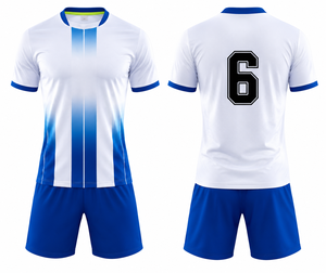 Conjunto de Camiseta y Pantalones Cortos de Fútbol para Hombre, Rayas Blancas y Azules, Cuello Redondo, Manga Corta, Impresión Sublimada, Absorbe la Humedad, para Todas las Temporadas - Product Image 1