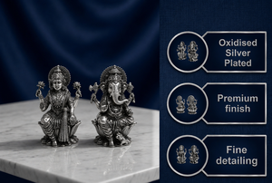 พระโลหิตพระลักษมีพระไคปีช รูปดอกบัวยาว ชุบเงินแท้ 999 จาก Jaipur Metals |   ทองเหลืองแท้ 100% |   7 x 6 x 5.5 ซม. |   97 กรัม |   พูจาและของขวัญ - Product Image 2