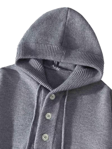 Men's Autumn Winter Knit Sweater Hooded Solid Color Loose Fit Button Pullover 100% Cotton Breathable Quick Dry Anti-Pilling - Product Image 4
