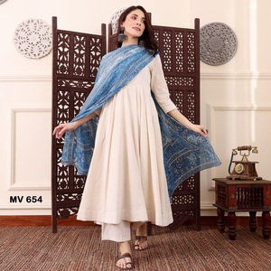 Indian Pakistani Beautiful Designer Anarkali Chanderi <b>Silk</b> <b>Fabric</b> Fancy Thread Work Wedding Casual Traditional Women Wear - Product Image 2