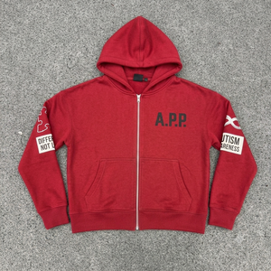Sudadera con Capucha y Cremallera de Diseño Nuevo al por Mayor, Unisex, de Algodón y Felpa, Ropa Casual de Otoño con Logotipo Frontal y Estampado en las Mangas - Product Image 5