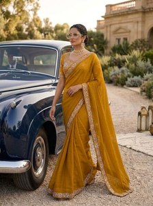Luxury Designer Georgette <b>Saree</b> With Heavy Embroidery Blouse Women Indian Wedding Party Wear <b>Saree</b> Premium Ethnic Collection - Product Image 5