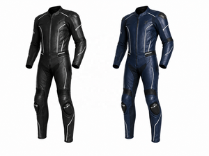 Traje de Motocicleta de Cuero de una Pieza con Detalles Reflectantes |   Negro Azul Marino |   Fabricante OEM ODM |   Diseño de Calidad Premium |   Carreras - Product Image 4