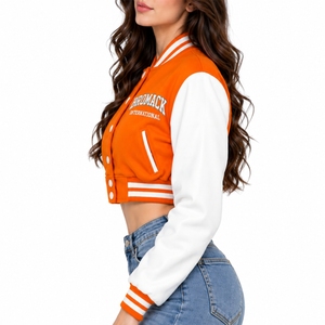 Chaqueta Varsity Corta de Invierno Unisex, Cuello Redondo, Botones Cubiertos, Informal, Transpirable, Poliéster/Algodón, Forro de Algodón de Alta Calidad - Product Image 3