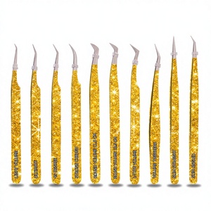 Lash Volume and Isolation Tweezers Stylish Gold Tipped Tweezers New Arrival Glitter Eyelash Extension Isolation Lash Tweezer - Product Image 1