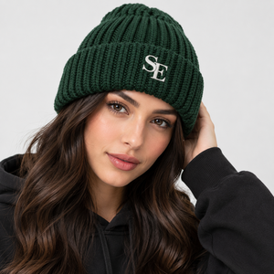 Premium Heavyweight Fisherman Rib Knit <b>Beanie</b> Dark Forest <b>Green</b> Winter Hat Custom Embroidery Warm Winter Wholesale - Product Image 3