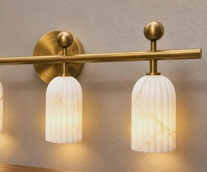 Modern Brass Wall Sconce Removable Ribbed Glass Shades Art Deco Design for Indoor/Outdoor Use Durable Lighting Diwali Retirement - Product Image 4