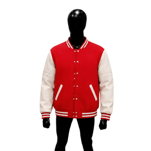 PREMIUM <b>RED</b> LETTERMAN VARSITY JACKET FOR MEN With Zipper Closure Regular Fit Solid Color Turn-down Collar Casual Style Autumn We - Product Image 1