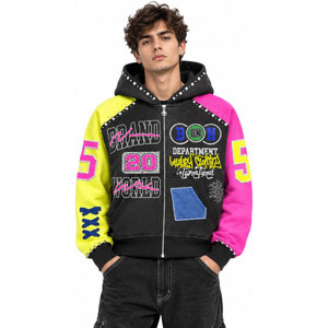 Sudadera con Capucha Estilo Urbano, Bloques de Color, Manga Raglán, Cierre de Cremallera, Transpirable, Tejido de Poliéster, Estilo Oversize para Otoño - Product Image 2