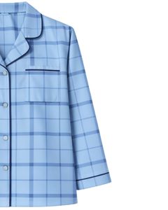 Ensemble de pyjama pour femmes à carreaux bleu ciel personnalisé, manches longues, boutonné, vêtements de nuit en coton doux, ensemble de vêtements de détente en deux pièces - Product Image 5