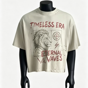 T-shirt à manches longues en coton épais pour homme, coupe oversize et courte, effet vieilli, personnalisable avec impression photo, style streetwear TITAN TREAD WEAR - Product Image 1