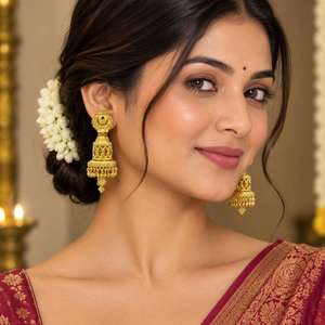 Wholesale 14K18K24K Micron Gold Plated Bridal Jhumka Earrings Set <b>Wedding</b> Fashion Earrings Traditional Floral Design Jhumka Set - Product Image 3