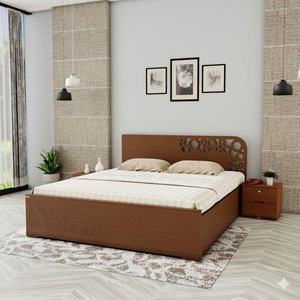 Solid Teak Wooden Platform <b>Bed</b> <b>Frame</b> with Decorative Headboard Storage Midcentury Modern Design - Product Image 2