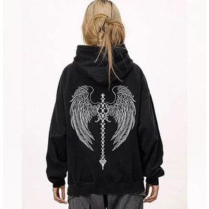 Sudadera con capucha unisex Y2K con pedrería, lavado ácido, gráfico gótico, oversize, estilo grunge, estampado de calavera y alas, corte casual, tipo jersey - Product Image 4