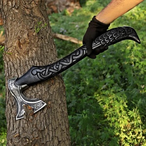 A&M ENTERPRISES Handmade Collectible <b>Axe</b> Carved <b>Wood</b> Etched Steel Blade Wholesale Norse Style Set Raven Pommel Outdoor Survival - Product Image 3