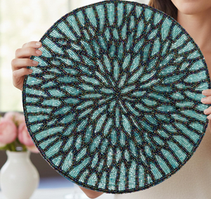Beaded <b>Placemats</b> Set Turquoise Blue Table Mat Decorative Mats & Pads Festival <b>Christmas</b> Decor Mats & Pads <b>Coaster</b> - Product Image 1