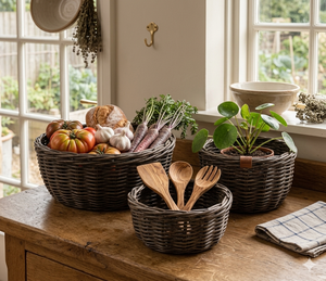Ensemble de paniers de rangement en rotin tressé écologiques, couvre-pot en osier naturel, panier à fruits rond décoratif pour la maison - Product Image 5