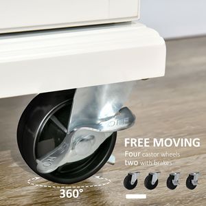 Îlot de cuisine polyvalent en bois naturel avec dessus rabattable, chariot de service blanc sur roulettes, tiroir, armoire et porte-serviettes, facile à utiliser - Product Image 5