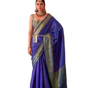 Sari de seda Kanjivaram suave de último diseñador de Fab Zone con cobre Zari Work estilo indio étnico de alta calidad para fiestas de adultos - Product Image 1