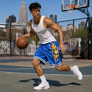 Pantalones Cortos de Baloncesto de Malla Transpirable Azul, de Secado Rápido, Cintura Elástica, para Entrenamiento Deportivo, con Logotipo Personalizado - Product Image 4