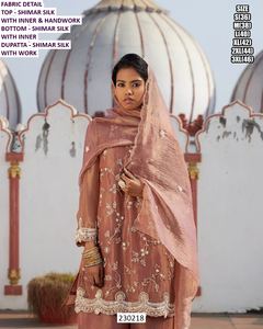 Traje de Fiesta Largo de Seda Shimar Tradicional Color Durazno Bandhani para Bodas - Product Image 4