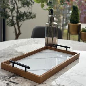 Plateau de service en bois de luxe, fabriqué en bois massif de qualité supérieure, conçu pour un service quotidien, décoration de la maison, style table basse - Product Image 4