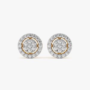 Pendientes de Oro Amarillo con Diamantes Cultivados en Laboratorio, Diseño Redondo con Halo y Racimo - Product Image 1