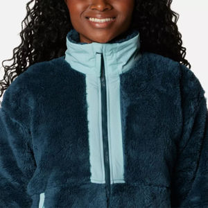 Custom Logo Winter Women's Outdoor Sports Boxy Fit Sherpa Fleece Jacket Zippered Polar <b>Cotton</b> Stripe Plain Dyed Puffer Jacket - Product Image 4