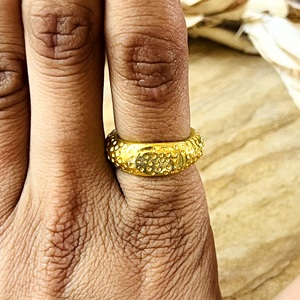 New High Demand Ethnic Textured <b>Ring</b> Boho Brass Band for Women 18k <b>Gold</b> Plated Dotted Hammered Statement for Wholesale/OEM/ODM - Product Image 4
