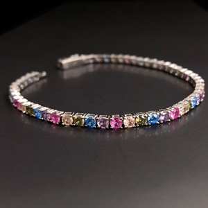 Bracelet tennis en argent multi-pierres, bijoux de naissance, cadeau d'anniversaire pour femme, bijoux élégants - Product Image 1