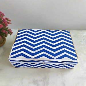 Handmade Bone Inlay Chevron <b>Box</b> Blue & White Zigzag Geometric Design Pattern Luxury Jewelry <b>Trinket</b> Decorative Storage <b>Box</b> - Product Image 2