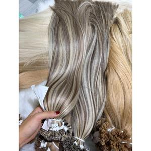 Extensions de cheveux vietnamiens vierges à pointe plate Micro-bond, lisses comme des baguettes, avec mèches piano brun blond pré-colorées, vente en gros - Product Image 6