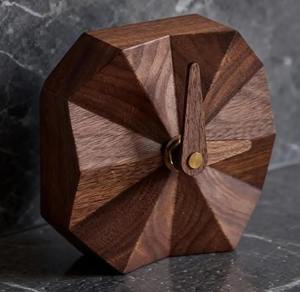 Handcrafted Geometric Wooden Wall Clock Unique Walnut Design Quartz Needle Display Modern Minimalist Home Decor <b>Battery</b> <b>Operated</b> - Product Image 2