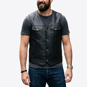Chaleco de cuero genuino negro personalizado para hombre, estilo motero occidental, chaleco de motociclista de piel de vaca con cinturón trasero ajustable, chaleco unisex - Product Image 4