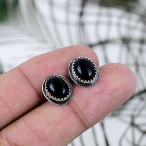 Hot Selling <b>Silver</b> Black Onyx Prong Setting Bohemian Vintage <b>Stud</b> Earrings Women Wedding Party Gift Wholesale Supplier India - Product Image 1