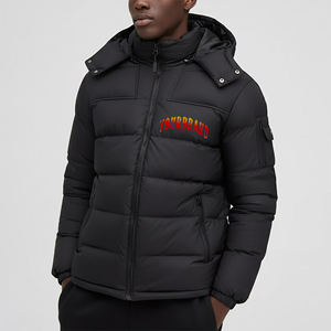 Chaqueta Acolchada Negra Personalizada para Hombre con Capucha, Logotipo Bordado, Cierre de Cremallera Resistente al Viento, Estilo Casual de Invierno, Corte Regular, Manga Larga - Product Image 1