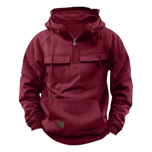 Men's Grey Quarter <b>Zip</b> <b>Hooded</b> Sweatshirt Fleece Casual Autumn Wear Regular Fit Solid Color Pocket Design - Product Image 2
