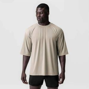 T-shirts pour hommes en coton 100% tricoté, col rond, épaules tombantes, surdimensionnés, pour la gym, le fitness et le yoga, séchage rapide, respirants, OEM ODM, logo personnalisé - Product Image 3