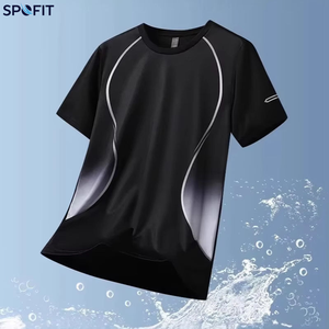 Camiseta Deportiva de Manga Corta para Hombre SPOFIT, Color Degradado, Absorbe la Humedad, Secado Rápido, Cuello Redondo, Top Deportivo de Verano - Product Image 3