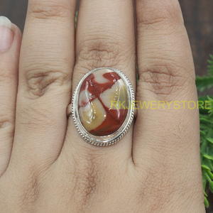 Natural Mookaite Jasper Oval Cabochon <b>Ring</b> 925 Sterling <b>Silver</b> Handmade Boho <b>Statement</b> Gemstone <b>Ring</b> Vintage Jewelry for Women - Product Image 2