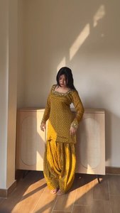 Conjunto de Salwar Kameez con lunares amarillos, vestido pakistaní para mujer con dupatta, sin arrugas, de secado rápido, para fiestas. - Product Image 3
