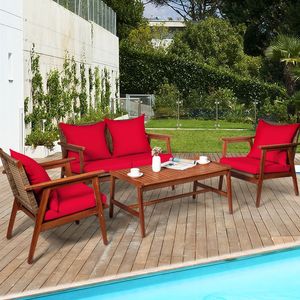 Set di mobili da giardino in rattan in legno di acacia da 4 pezzi con cuscini con cerniera - Product Image 2