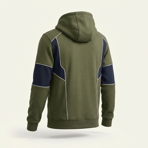 Sudadera con Capucha Personalizada Verde Oliva Unisex, Sudadera con Bloques de Color y Bolsillo Tipo Canguro para Hombre y Mujer - Product Image 5