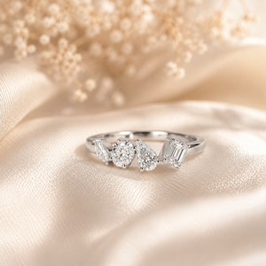 Anillo de Diamante Cultivado en Laboratorio Asimétrico Único |   Anillo de Diamantes de Corte Mixto en Oro Blanco de 18K, Joyería Fina para Promesa Nupcial, Regalo de Aniversario - Product Image 4