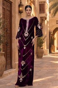 Premium Velvet Kaftan <b>Dress</b> with Peacock Embroidery-Modest Natural Waistline <b>Evening</b> Abaya for Women-Direct From Manufacturer - Product Image 6
