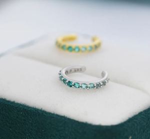 Manchette d'oreille Ombre Vert Émeraude en Argent Sterling avec Zircon Cubique, Argent ou Or, Simple, Sans Perçage, Minimaliste, Zircon Cubique Vert - Product Image 4