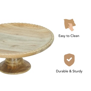Support à gâteau en bois sculpté à la main, écologique et luxueux, avec détails artisanaux brûlés, et bol à fruits minimaliste sur pied, au design unique - Product Image 5
