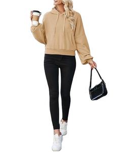 Sudadera con capucha recortada personalizada para mujer, jersey de manga larga con hombros caídos, sudadera holgada con bolsillo de canguro, jersey para Otoño/Invierno - Product Image 4